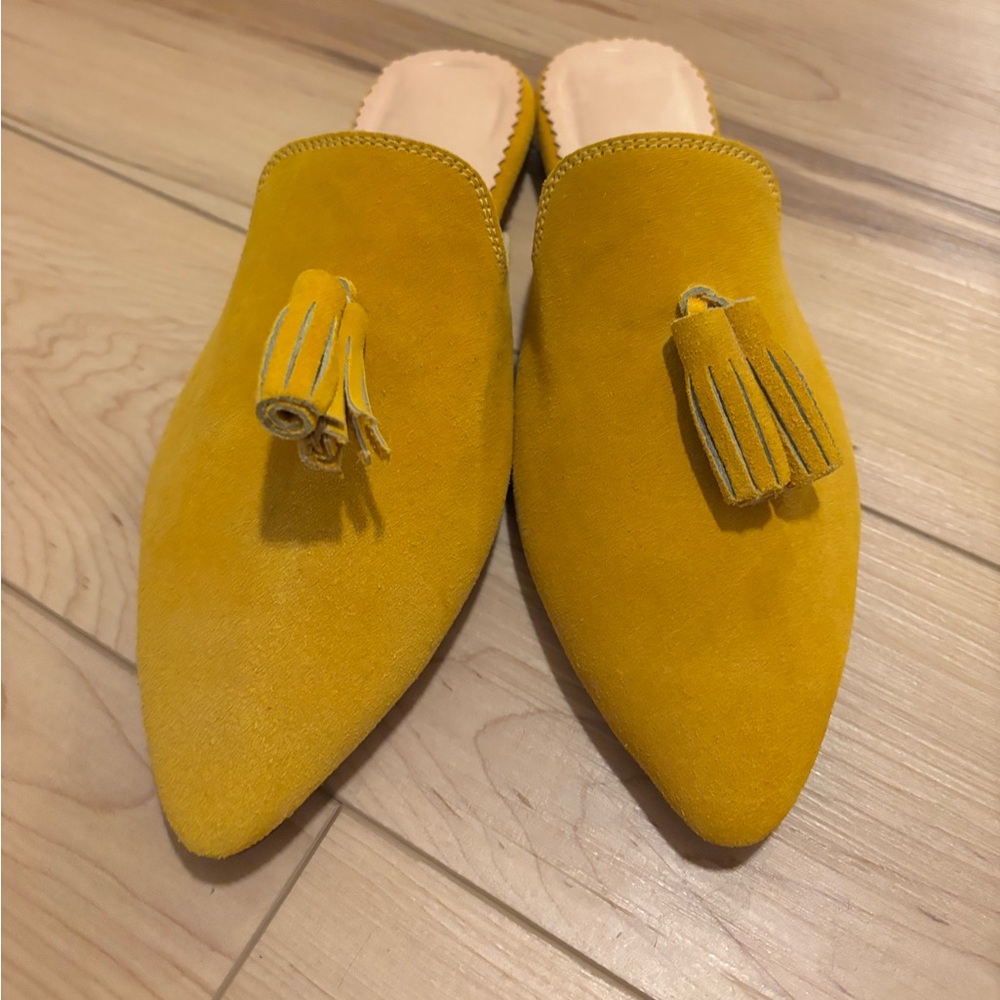 Yellow Suede Tassel Mules